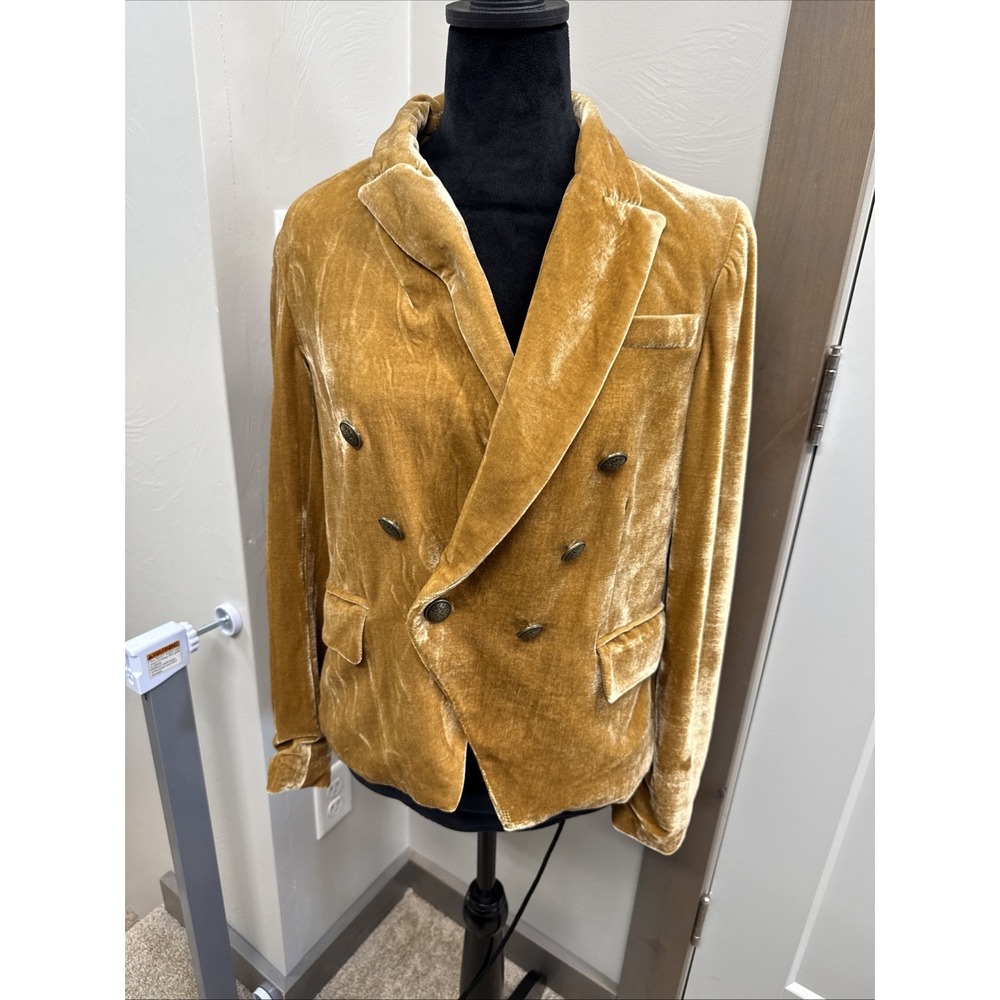 Rachel Zoe Gold Velour Blazer Size S Mustard Romantic Boho Whimsigoth Victorian